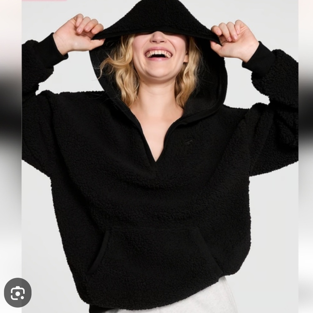 Victoria Secret‎ Pink COZY FLEECE PULLOVER HOODIE Black XL New With Tags